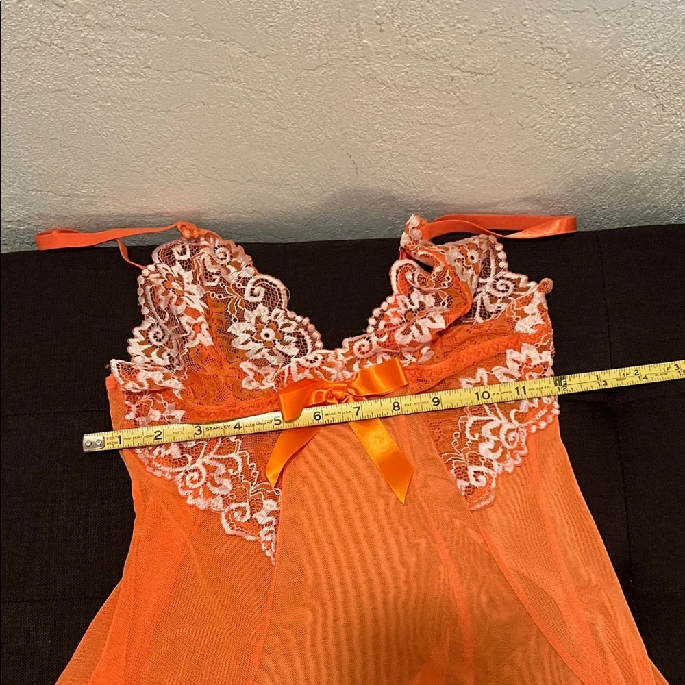 #1043+ Vibrant Orange Lace Trim Chemise - Picture 4 of 11